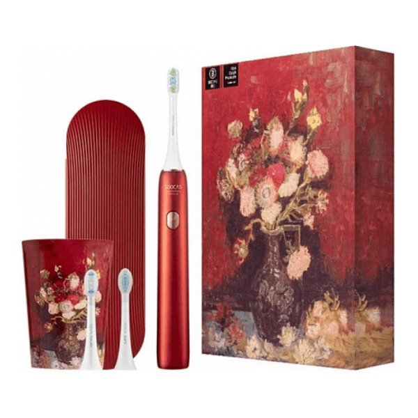 Электрическая зубная щетка SOOCAS X3U Van Gogh (футляр + 3 насадки), красная